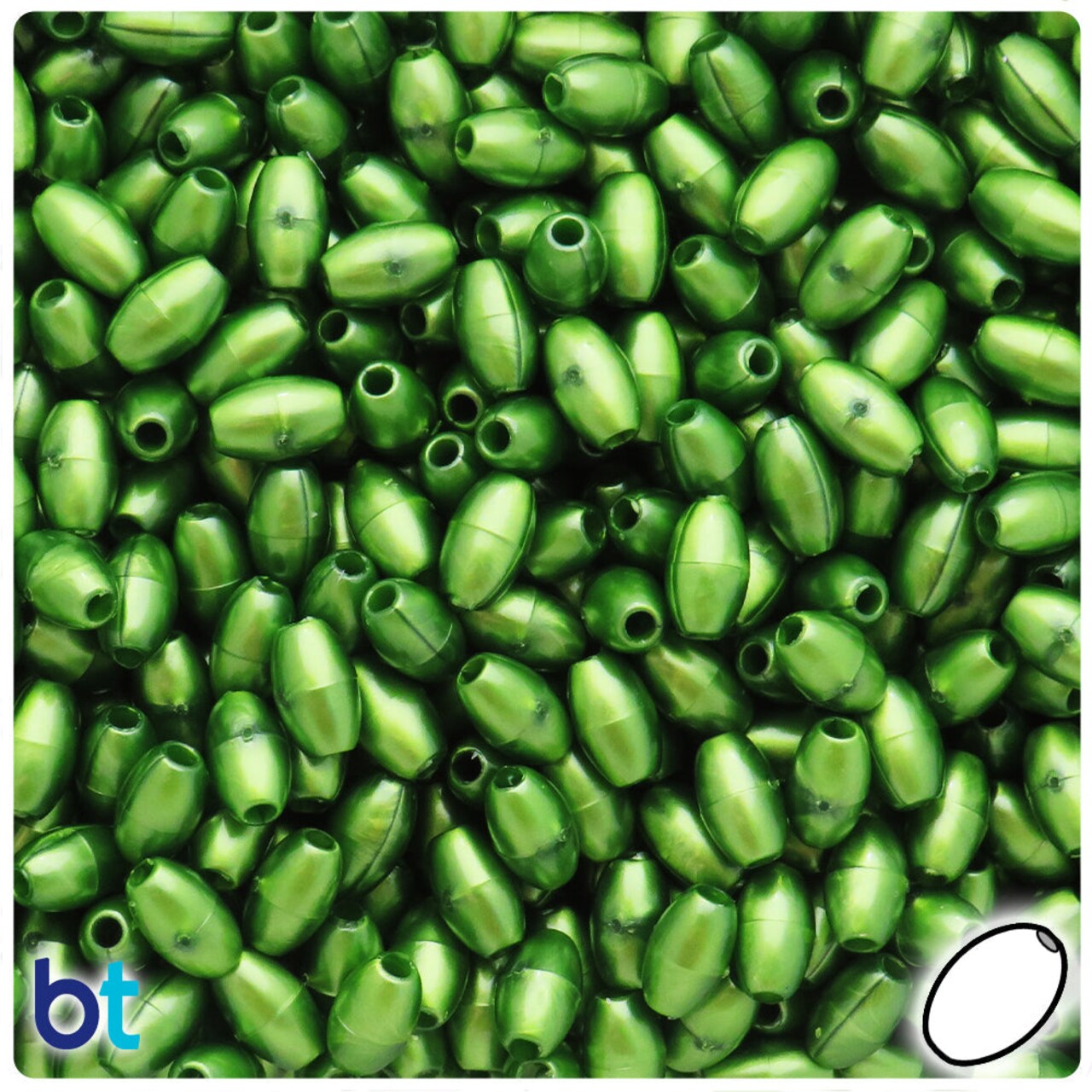 BeadTin Dark Green Pearl 9mm Oat Plastic Craft Beads (500pcs)